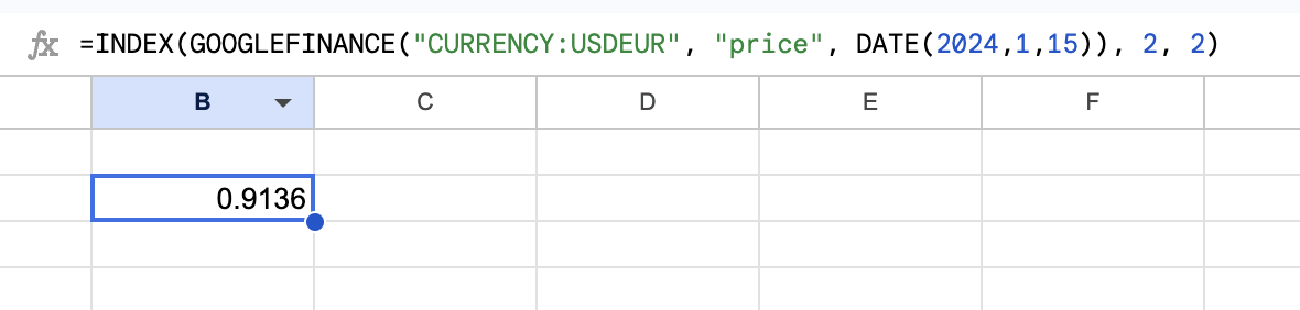 Historische Kursformel mit INDEX und GOOGLEFINANCE